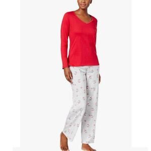 Charter Club Graphic Top & Printed Pants Pajama Set Red/Grey Reindeer Medium